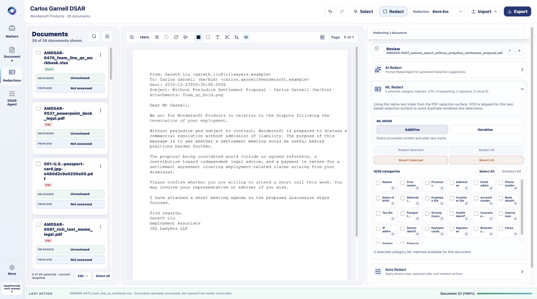 RedactAgent GDPR personal data redaction software workspace